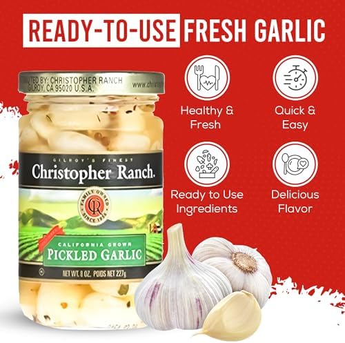 Christopher Ranch Pickled Garlic Cloves in a Jar | 100% California-Grown Fresh Garlic | Peeled and Pickled for Convenience | Ideal for Cooking, Snacking & Pickled Vegetables Lovers | 8 oz (Pack of 1)