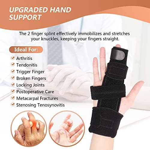 Trigger Finger Splint Finger Brace for 2 Fingers Reversible Finger Splints for Mallet Finger Broken Finger Arthritis Metacarpal Fracture Hand Brace with Finger Support Joints Immobilizer-S/M