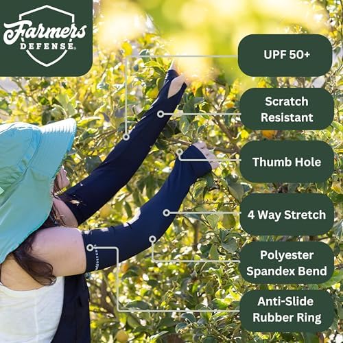 FARMER'S DEFENSE Gardening Arm Sleeves|UV Cooling Protective Sleeve Women & Men|Anti-Scratch Cover Sun UPF Outdoor Protection - Mushroom Foragers - Gray - XXL