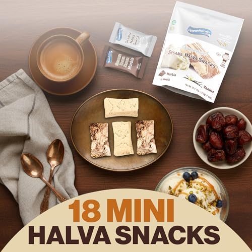 Sesame Halva Bar Mini Snacks - 18 Mini Bars, Assorted Vanilla & Marble Flavors – Delicious Sweet Israeli Mini Snacks Sesame Tahini Bars Assortment, Vegan, Kosher, Source of Fiber – 12g Each (Total 216g)