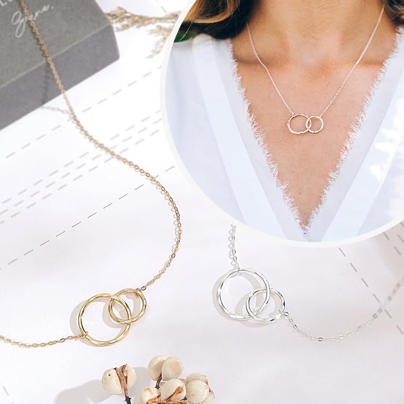 HOPE LOVE SHINE Best Friend Necklace Gift for Women - Interlocking Circle Sterling Silver Necklace - Ideal Gift for BFF, Soul Sister, Unbiological Sister - Gift Ready Best Friend Jewelry