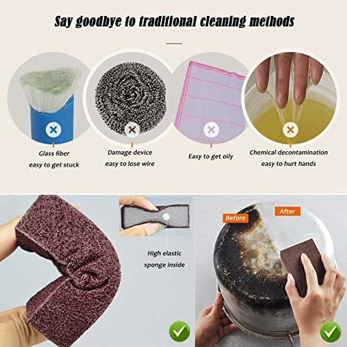 Nano Carborundum Sponge, Carborundum Sponge Nano Emery Sponges, 5Pcs Set with Handle, Emery Sponge Brush for Pots and Pans (5 Pcs with Handle)