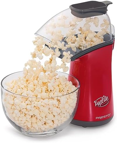 Presto 04863 Poplite Hot Air Popcorn Popper - Built-In Measuring Cup + Melts Butter, Easy to Clean, Built-In Cord Wrap, 18 Cups, Red