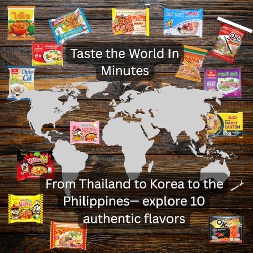 Ramen Noodles from Around the World International Snack Box Variety Pack of 10 Instant Noodles - Japanese, Filipino, Thai, Vietnamese with Chopsticks and Sticker