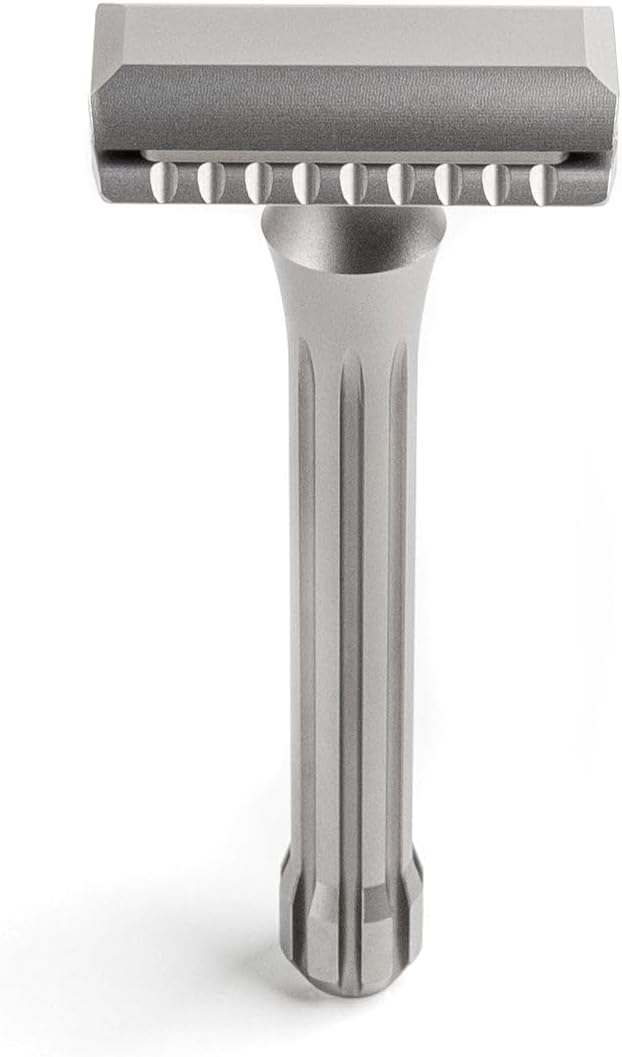 Blackland Blackbird Double Edge Safety Razor for Men - Titanium Satin Standard Handle Safety Bar - Grade V Titanium - Made in USA