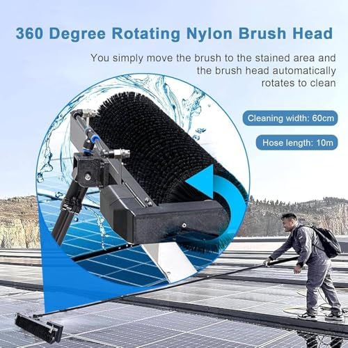 Electric Solar Photovoltaic Panel Cleaning, Solar Panel Cleaning Kit with Extension Pole, Professional Long Reach Soft Brush for Solar Panel Cleaning Rotary Photovoltaic Cleaning 5.5m/18ft