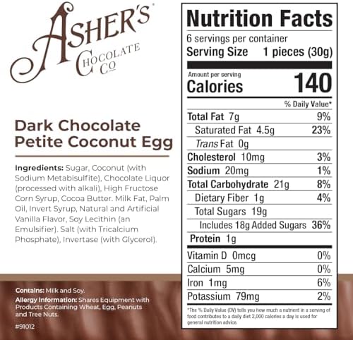 Asher's Chocolates, Smaller Chocolate Covered Eggs, Individually Wrapped 1oz Eggs Covered in Chocolate, Spring Collection of Easter Eggs, Small Batches of Kosher Chocolate, Family Owned Since 1892 (6 Eggs, Dark Chocolate, Petite Coconut Cream)