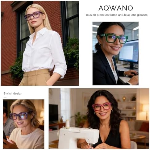 AQWANO Stylish Blue Light Reading Glasses Women Men, Fashion Oversized Square Designer Readers Computer Eyeglasses