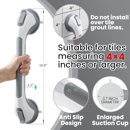 TAILI Grab Bars for Bathtubs and Showers 2 Pack Suction Grab Bar, Heavy Duty Shower Handle Removable Bath Handrails for Seniors and Elderly, Bathroom Safety Grip No Drilling Waterproof,Grey,G9