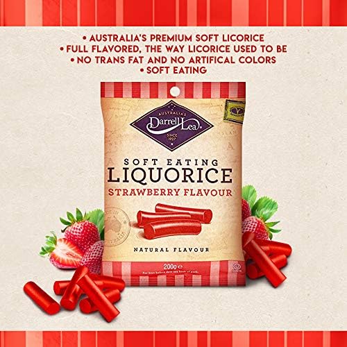 Darrell Strawberry Soft Eat Liquorice 200 g (Pack of 8)