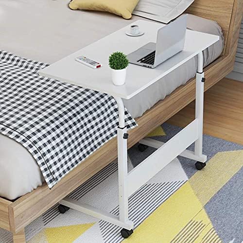 Henf Mobile Sofa Side Table Rolling Bed Table Snack Table, Height Adjustable Portable Laptop Computer Stand Desks Breakfast Tray Table with Wheels for Living Room Bedroom, White
