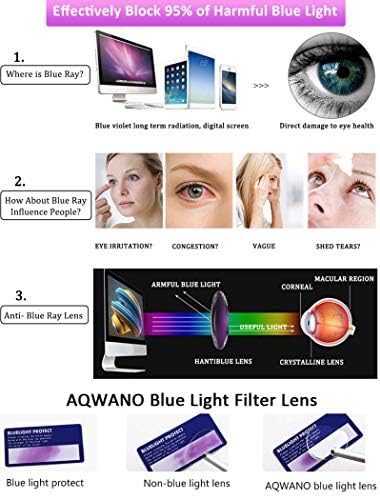 AQWANO 2 Pack Blue Light Blocking Computer Reading Glasses UV Protection Flexible TR90 Frame Lightweight Readers Glasses for Women Men +2.0