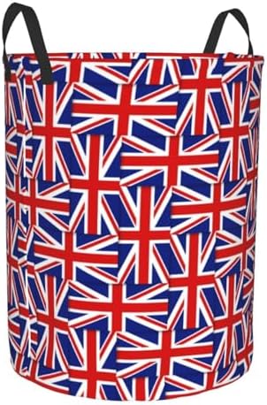 British Flag Pattern Round Canvas Linen Laundry Hamper, Waterproof Storage Bin For Toys, Books, Clothes, Pets, Laundry Basket, Gift Basket Medium