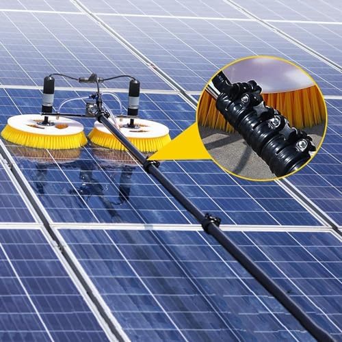 Outdoor Solar Panel Cleaning Kit, 65cm Double-Headed Rotating Cleaning Brush, Water Fed Pole Kit, 17m Cable/29m Water Pipe Line, Plug in,5.5M