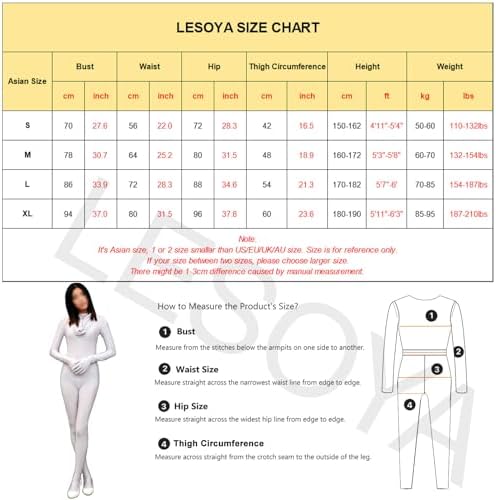 LESOYA Women's Sexy Semi-Opaque Zipper Crotch Leotard Full Bodysuit Catsuit Zentai Suit with 5 Finger Gloves