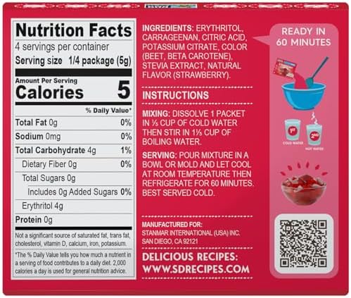 Simply Delish Plant Based Natural Strawberry Jel Dessert – 6 Pack – Zero Sugar, 0g Net Carbs, Gluten Free, Vegan, Diabetic & Allergen Free