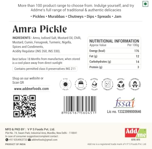 Add me Add Me Homemade Fresh Amra Pickle 300g, Tasty and Tangy Indian Hog Plum Pickle 300gm Glass Pack
