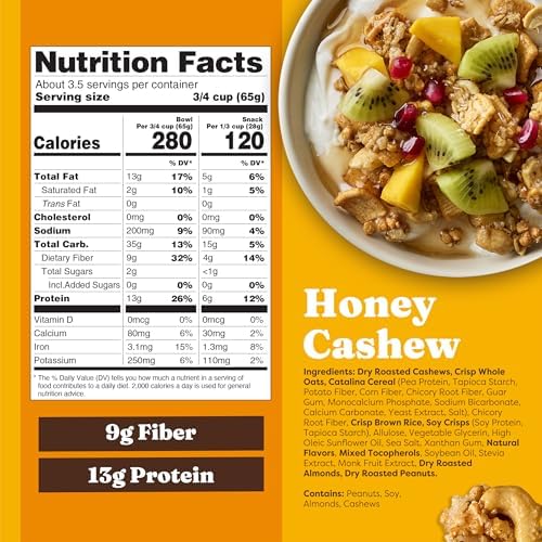Catalina Crunch Protein Granola - Low Sugar Breakfast Cereal with 13g of Protein - Gluten Free, Keto Friendly - Honey Cashew - 8 oz. Bag (Pack of 1)