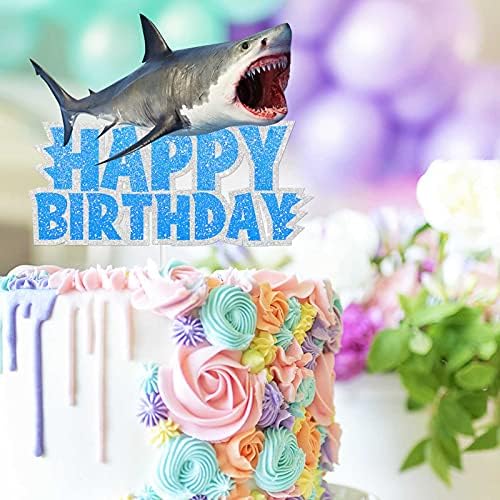 Blue Glitter Sea Creature Topper Cake Orca Shark Theme Decor Supplies Baby Shower Boys Girls Happy Birthday Party Decorations