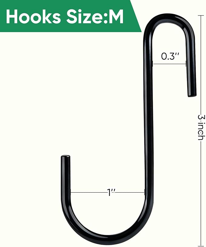 ESFUN 30 Pack 3 inch Heavy Duty S Hooks Black Pan Pot Holder Rack Hooks S Shaped Hanging Hooks Hangers for Kitchenware Spoons Pans Pots Utensils Clothes Bags Towels Plants