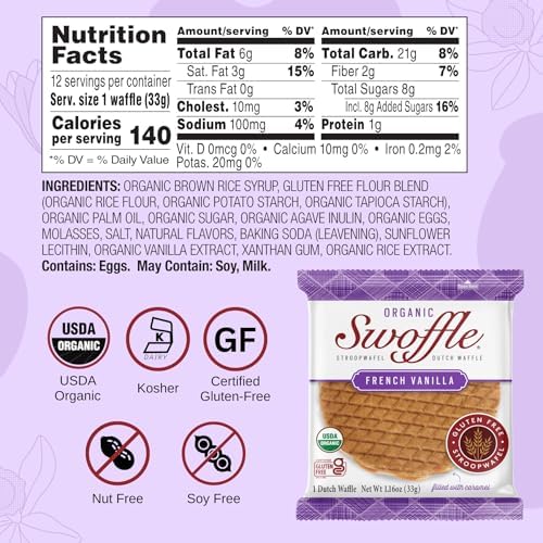 Gluten Free Certified Organic Stroopwafels by Swoffle - Caramel Filled, French Vanilla & Chocolate Caramel| (12) Individually Wrapped Waffles, (4) of Each Flavor | 1.16oz Wafers | non-GMO, Wheat Free, Kosher, No Dairy, Soy and Nut Free!