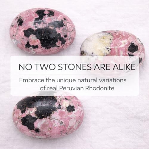 Real Rhodonite Crystal Palm Stone – Natural Pink Stones for Meditation, Reiki, Mindfulness & Meaningful Gift – Smooth Hand-Polished - Authentic Peru Origin (3 to 4 oz)