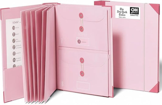 The Folio® Important Document Organizer by Savor | Binder with Guided Labels, Acid-Free File Folder with 10 Pockets for Home, Legal, Medical Papers | Mother’s Day Gift for Moms, Records Storage (Pink)