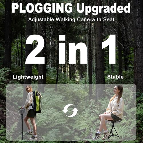 Adjustable Cane with Seat Folding Lightweight, Portable Cane Chair for Adults & Seniors, Walking Stick with Seat for Travel Hiking, with Cushion Carry Bag