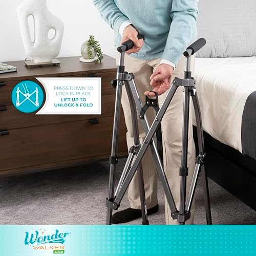 Stander Wonder Walker Lite, Lightweight Folding Mobility Aid for Adults, Seniors, and Elderly, Collapsible Travel Assistant with Rubber Feet for Support, Vivid White