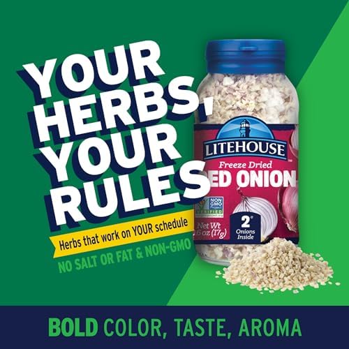 Litehouse Freeze Dried Red Onion - Fresh Red Onion Substitute, Gluten Free, Vegetarian, Keto, Non-GMO, No Refrigeration Required, Seasonings for Cooking - 0.60 Oz, 2-Pack