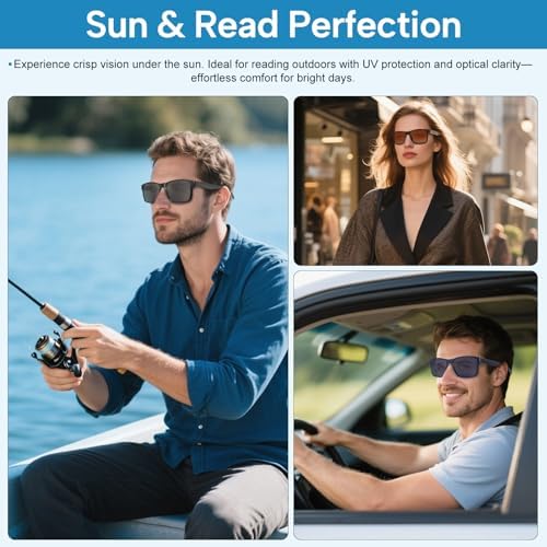 LADEESSE 3 Pack Reading Sunglasses For Men/Women - Fashion UV400 Sunglasses With Readers Built In Sun Outdoor Protection 1.75（No Bifocal）