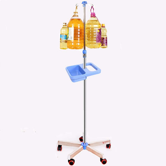 IV Drip Stand Bottle Holder Infusion Holder Pet Hospital Stainless Steel Drip Stand with Tray, 5 Rolling Wheels, 4 Hooks, Height Adjustable