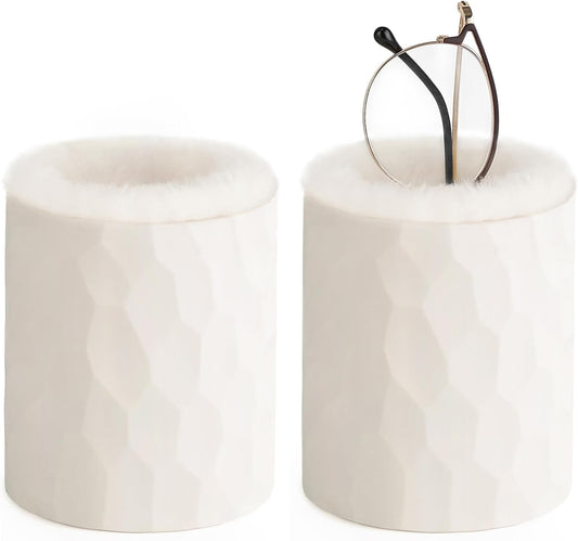 Mkono Plush Lined Eyeglasses Holder Protective Glasses Holder Stand Case Anti-scratch Glasses Storage Organizer for Table, Desk, Nightstand, Office, Ivory, Set of 2