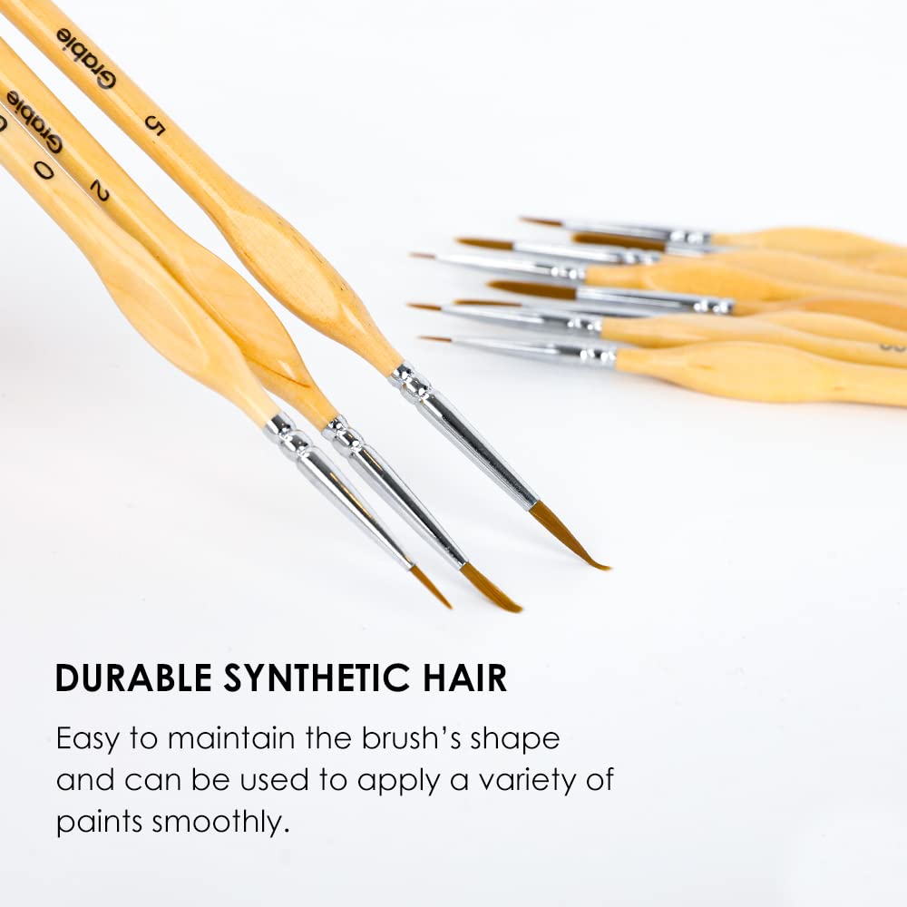 Grabie Paint Brush Set, 11 Pcs Miniature Brushes for Fine Detailing & Art Painting - Acrylic, Watercolor, Oil, Models and Gouache