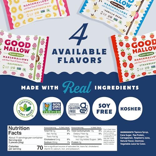 GoodMallow Vegan Marshmallows - Large Kosher Gluten Free Dairy Free Healthy Marshmallows - 8 Oz. Natural Gelatin Free for Hot Chocolate, Smores, Baking - Nothing Artificial - Pink Strawberry