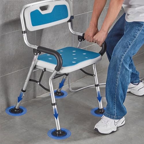 HUHJYUGE Shower Chair for Inside Shower, Shower Chair Foldable, Shower Chair with Arms and Back for Seniors, Portable Adjustable Height Non-Slip Shower Chair for Adults (B)