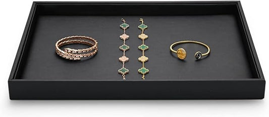 Black Leather Jewelry Trays Jewelry Drawer Organizer Trays For Ring Necklace Bracelets Watch Perfume Organizer Tray(Black)