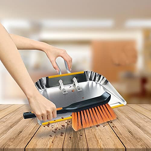 1-Pack 17" Heavy Duty Metal Dust Pan with Cleaning Brush Set