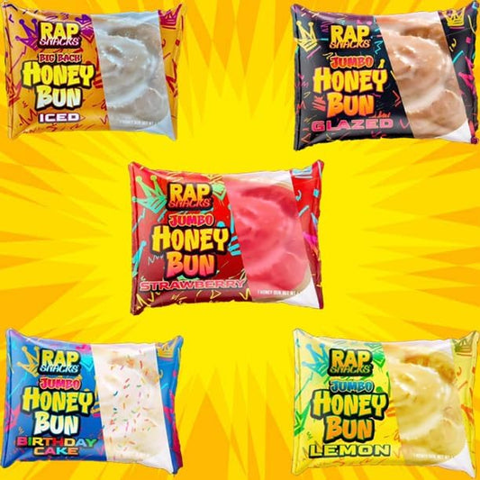 Rap` Snacks Big Back 4 oz Variety Pack Honey Buns; Lemon, Strawberry, Birthday Cake, Iced and Glazed (Pack of 5)