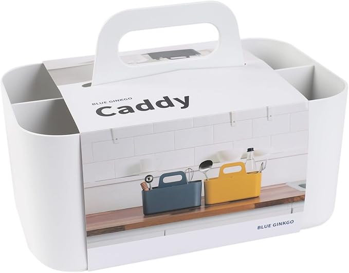 BLUE GINKGO Stackable Organizer Caddy â Korean-Made Portable Tote for Bathroom, Office, Crafts, or School Supplies (Rectangle, White)