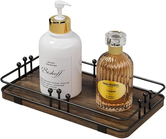 Bathroom Vanity Tray for Toiletries Makeup Perfume Candle Toilet Tank, Kitchen Tray for Soap Dispenser Spice Salt, Small Tray for Countertop Decor Coffee Nightstand 7.9âx4.4â Brown-Black
