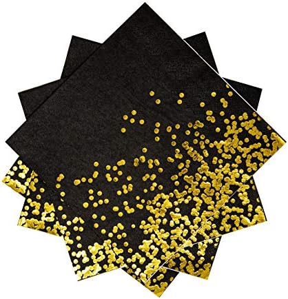 Black and Gold Party Supplies Disposable Napkins Gold Dot Confetti Paper Napkins for Birthday Anniversary New Years Graduation Wedding Christmas 3-Ply 50 Pack