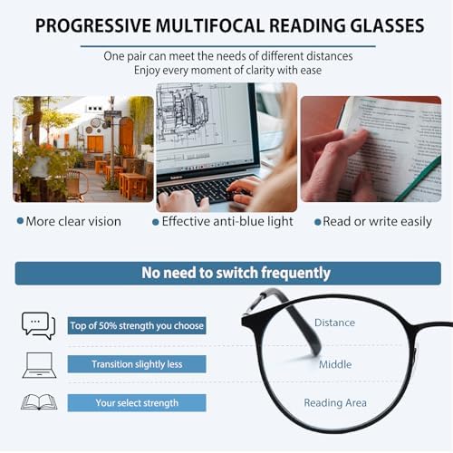 Photochromic Multifocal Progressive Reading Glasses Anti Blue Light Women's Multifocal Sunglasses Turn Blue Reader