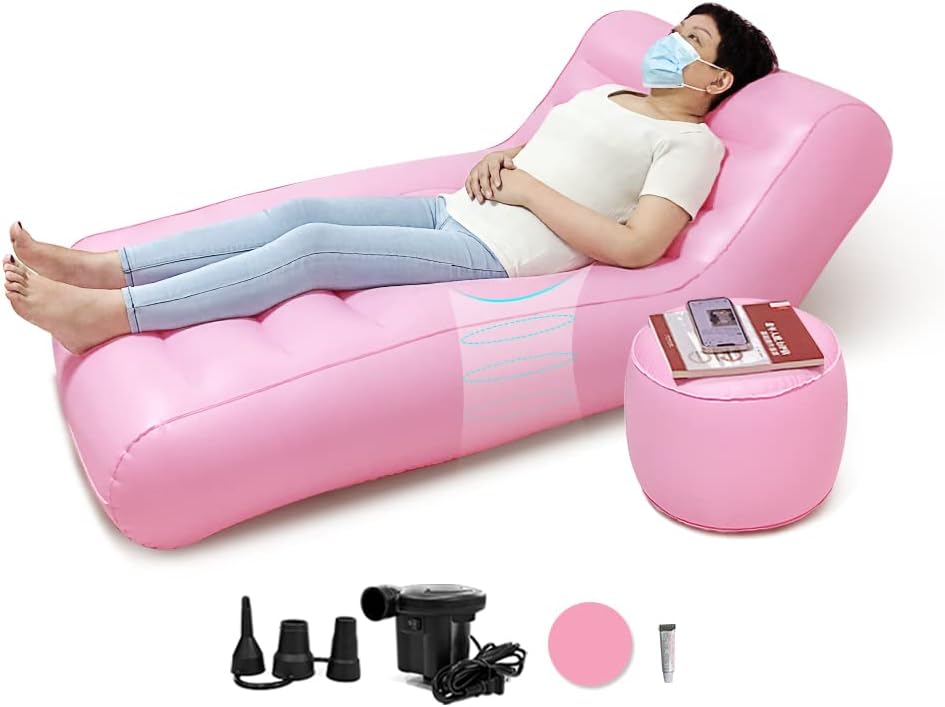 IVOSA Inflatable BBL Chair After Surgery with Ottoman, Portable BBL Sofa Bed with Hole for Sleeping & Post Surgery Recovery, Blow Up Lounger for Butt Support (Pink)