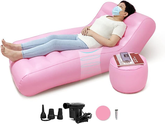 IVOSA Inflatable BBL Chair After Surgery with Ottoman, Portable BBL Sofa Bed with Hole for Sleeping & Post Surgery Recovery, Blow Up Lounger for Butt Support (Pink)