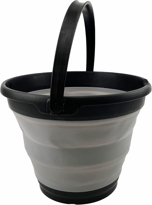 SAMMART 10L (2.6 Gallon) Collapsible Plastic Bucket - Foldable Round Tub - Portable Fishing Water Pail - Space Saving Outdoor Waterpot. Size 31cm Dia (Black/Alloy Grey)