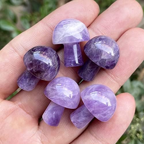 5Pcs Mini Mushroom Shaped Gemstone Statue Figurine, Carved Crystal Stone Mushrooms Crafts for Healing Chakra Reiki Balancing Home Decoration, Amethyst