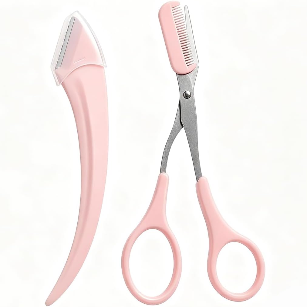 3-Pack Eyebrow Razor Set for Men and Women - Multipurpose Exfoliating Dermaplaning and Facial Razors with Safety Precision Cover (Pink Set of 3)