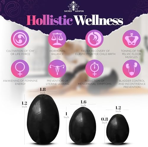 Sacred Weapon GIA Certified Black Obsidian Egg Set of 3 — Kegel Weights for Women | Pelvic Floor Exerciser | Menopause, Postpartum & Prolapse Support | Drilled with String & Guide