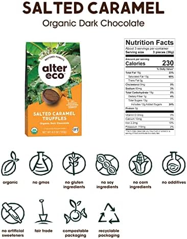 Alter Eco | Salted Caramel Truffles | 58% Pure Dark Cocoa, Fair Trade, Organic, Non-GMO, Gluten-Free Dark Chocolate Truffles (10 Count (Pack of 1))